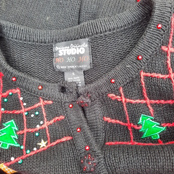 Vintage Ugly Christmas Sweater Tartan Plaid Trees Button Down Cardigan Holiday - Picture 11 of 13